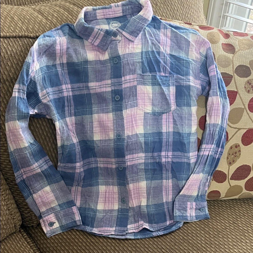 Plaid Wonder Nation Kids Shirt in Blue and Pink